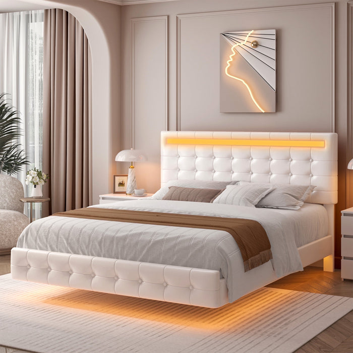 Homfa Queen Floating Bed with Lights, LED Platform Bed Frame with Unde
