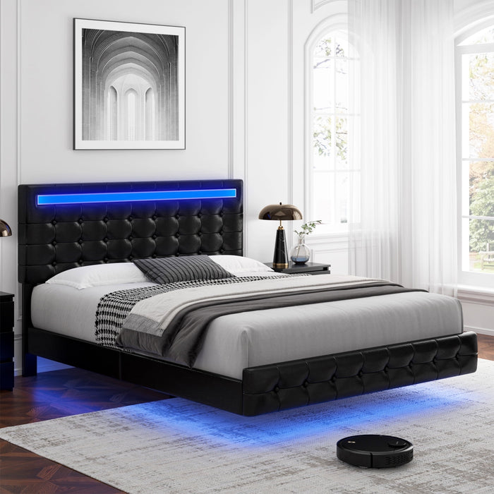 Homfa Queen Floating Bed with Lights, LED Platform Bed Frame with Unde