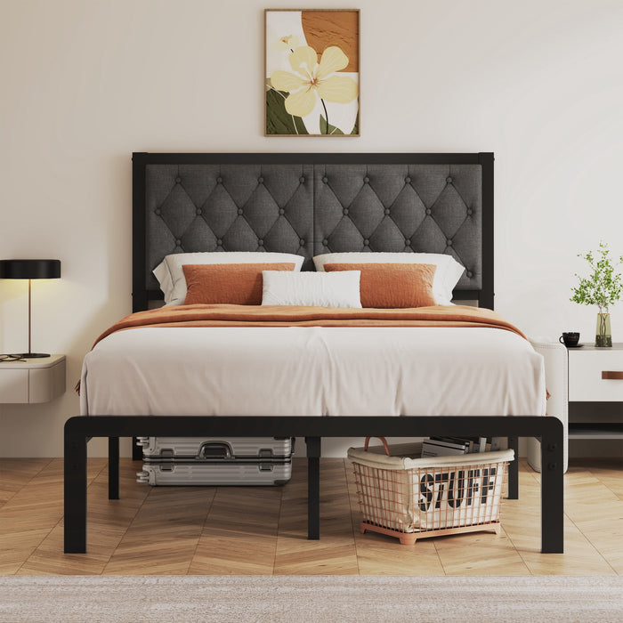 Lifezone Bed Frame with Upholstered Headboard, Queen, Metal Support, N