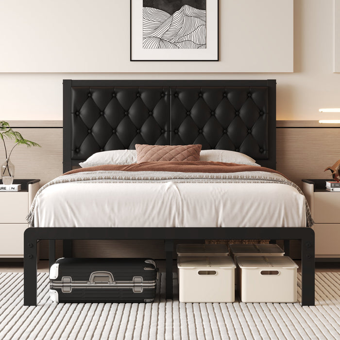 Lifezone Bed Frame with Upholstered Headboard, Queen, Metal Support, N