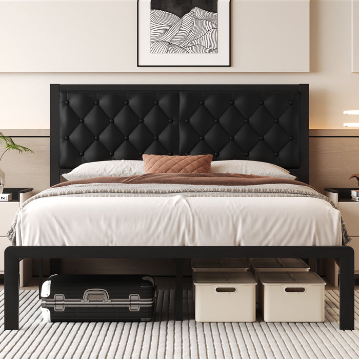 Lifezone Bed Frame with Upholstered Headboard, Queen, Metal Support, N