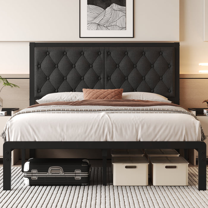 Lifezone Bed Frame with Upholstered Headboard, Queen, Metal Support, N