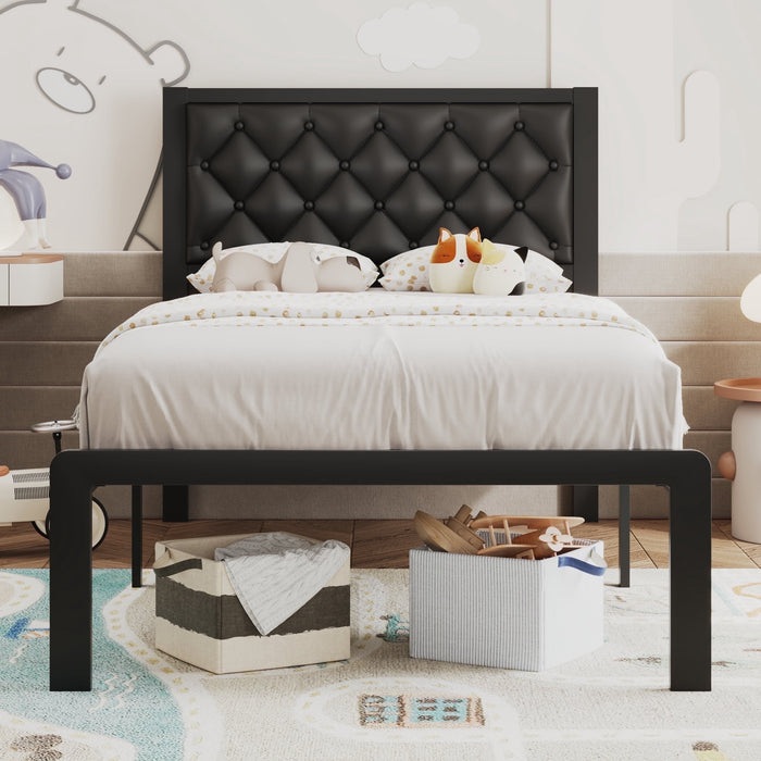 Lifezone Bed Frame with Upholstered Headboard, Queen, Metal Support, N