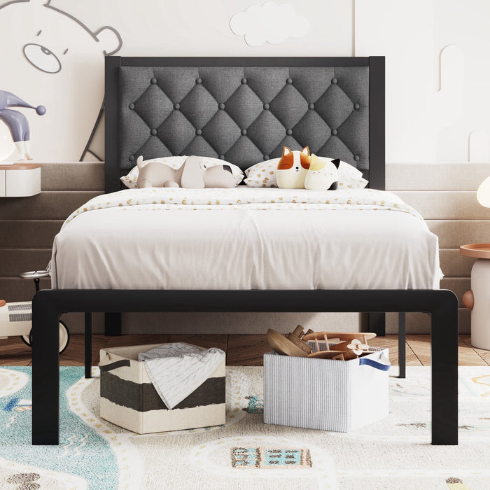 Lifezone Bed Frame with Upholstered Headboard, Queen, Metal Support, N