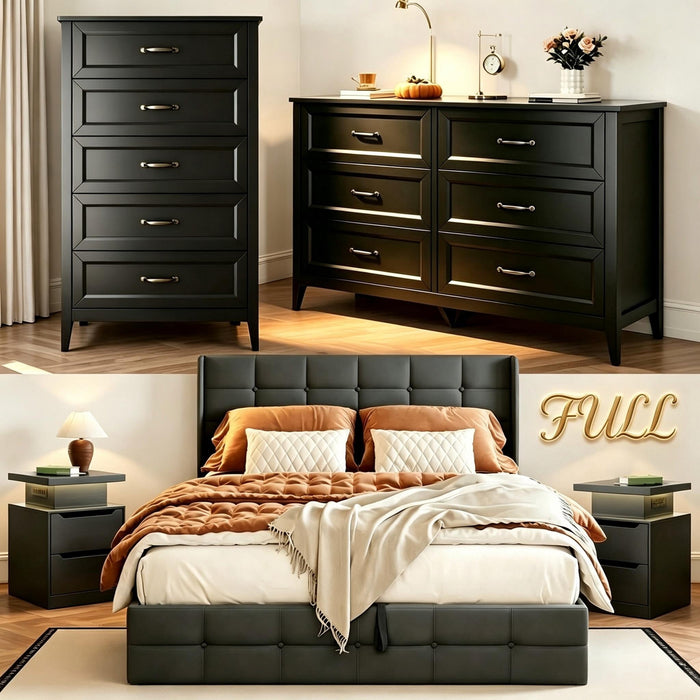 Lofka 5-Piece Modern Bedroom Furniture Set-Full Bed Frame , 2 Nightsta