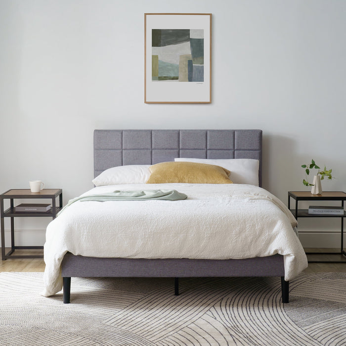 Mainstays Gray Upholstered Square Tufted Platform Bed, King, No Box Sp