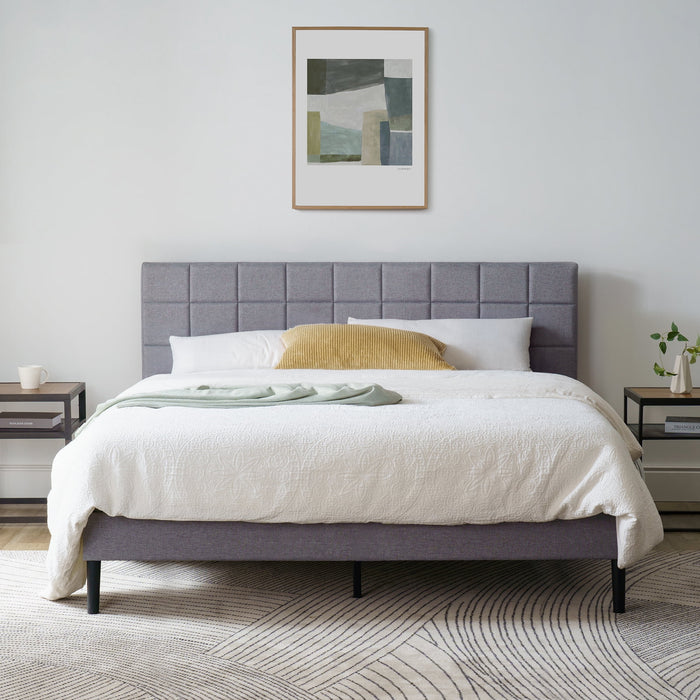 Mainstays Gray Upholstered Square Tufted Platform Bed, King, No Box Sp