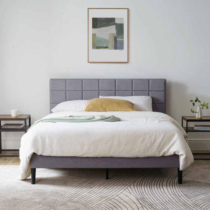 Mainstays Gray Upholstered Square Tufted Platform Bed, King, No Box Sp