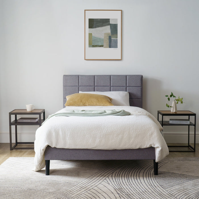 Mainstays Gray Upholstered Square Tufted Platform Bed, King, No Box Sp