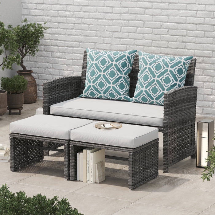 Outdoor Loveseat Patio Furniture Rattan Conversation Set, with Ottoman