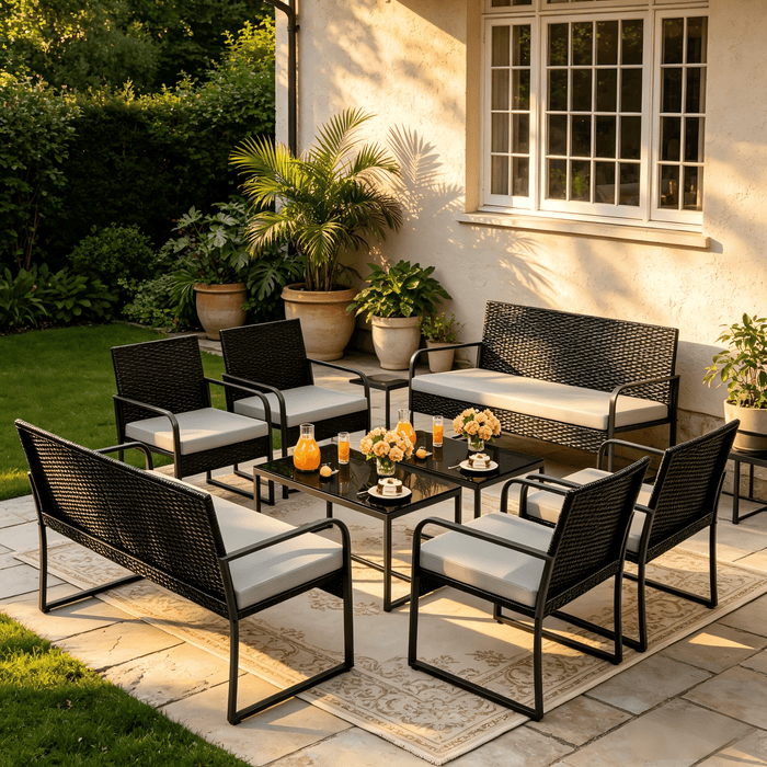 Lofka 4-Piece Outdoor Patio Furniture Set, Metal Conversation Set with