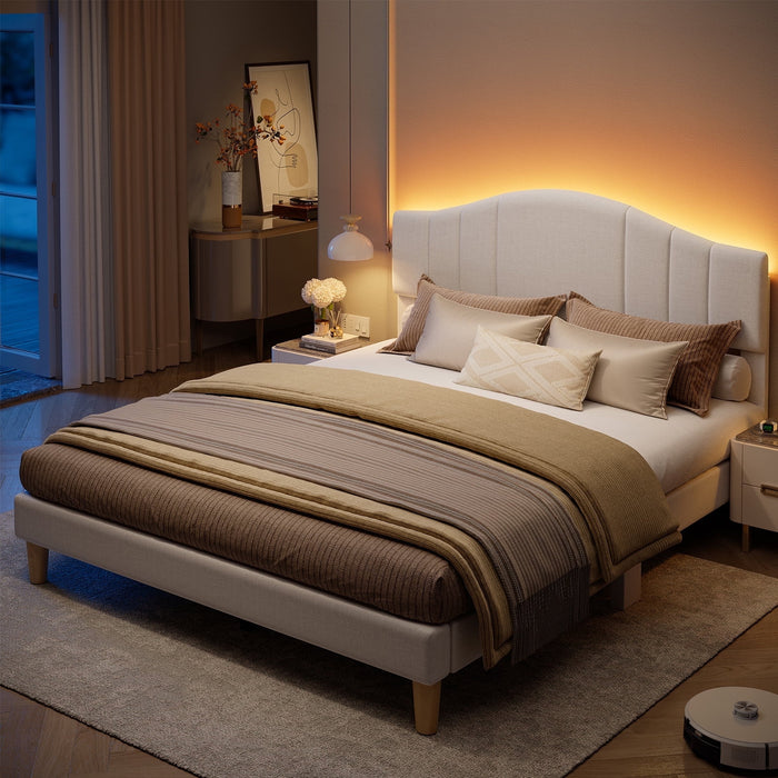 Pinmoco Queen Upholstered Bed Frame with Adjustable Arc-shaped Headboa