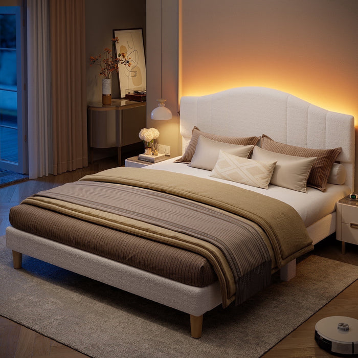 Pinmoco Queen Upholstered Bed Frame with Adjustable Arc-shaped Headboa