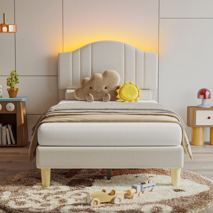 Pinmoco Queen Upholstered Bed Frame with Adjustable Arc-shaped Headboa