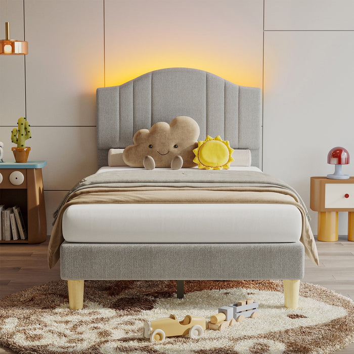 Pinmoco Queen Upholstered Bed Frame with Adjustable Arc-shaped Headboa