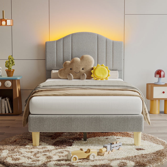Pinmoco Queen Upholstered Bed Frame with Adjustable Arc-shaped Headboa