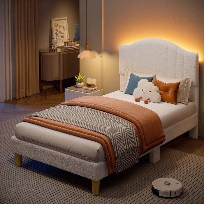 Pinmoco Queen Upholstered Bed Frame with Adjustable Arc-shaped Headboa
