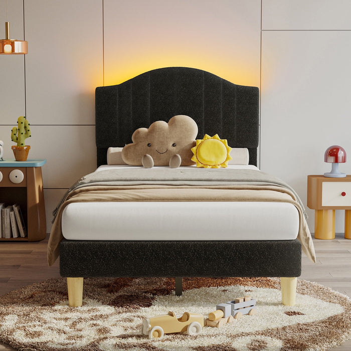 Pinmoco Queen Upholstered Bed Frame with Adjustable Arc-shaped Headboa