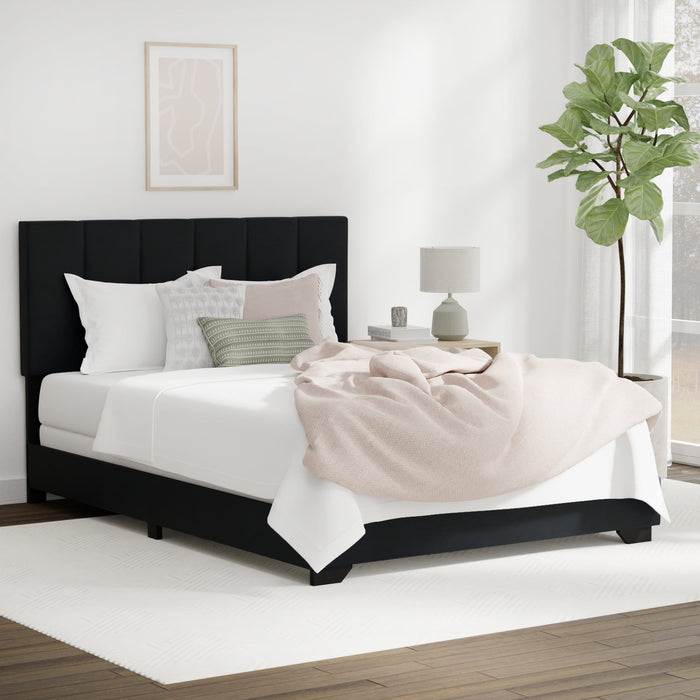 Reece Channel Stitched Upholstered King Bed, Black, by Hillsdale Livin