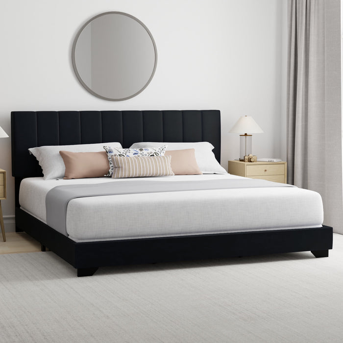 Reece Channel Stitched Upholstered King Bed, Black, by Hillsdale Livin