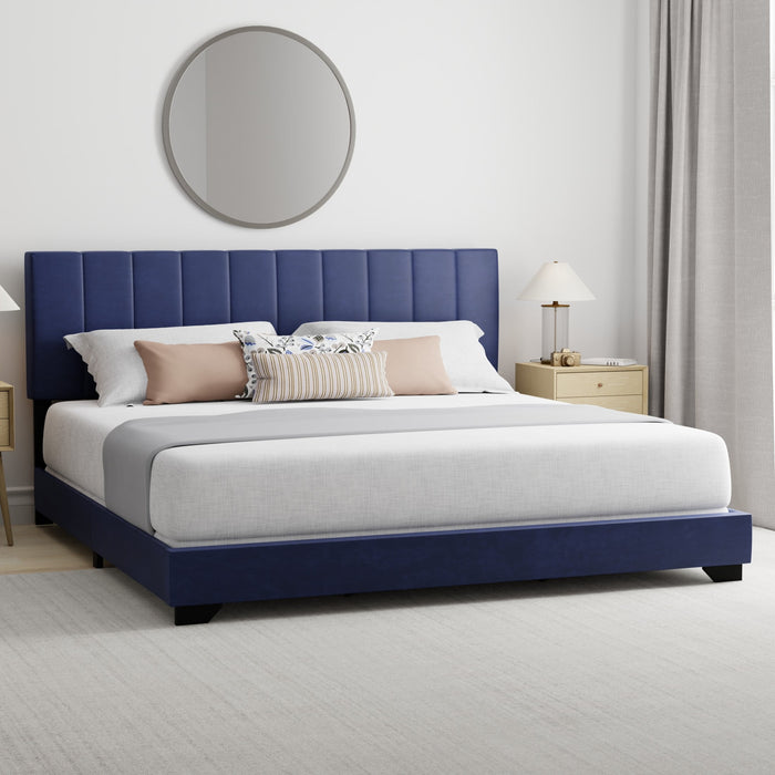 Reece Channel Stitched Upholstered King Bed, Black, by Hillsdale Livin