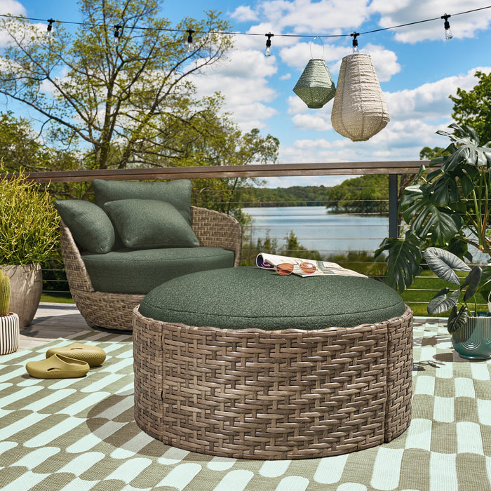 Beautiful Wicker Outdoor Reversible-Top Outdoor Ottoman and Coffee Tab