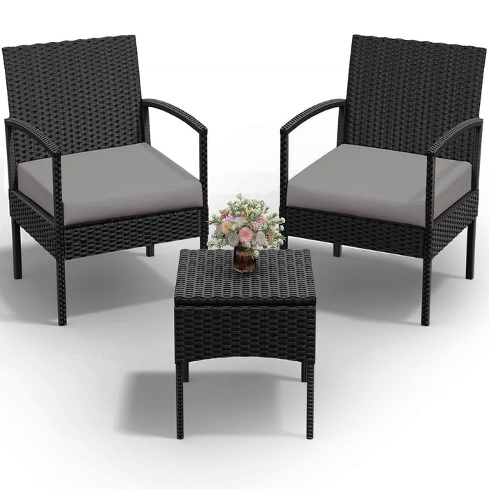 Tappio Outdoor Furniture 3 Piece Patio Bistro Furniture Set, Rattan Co