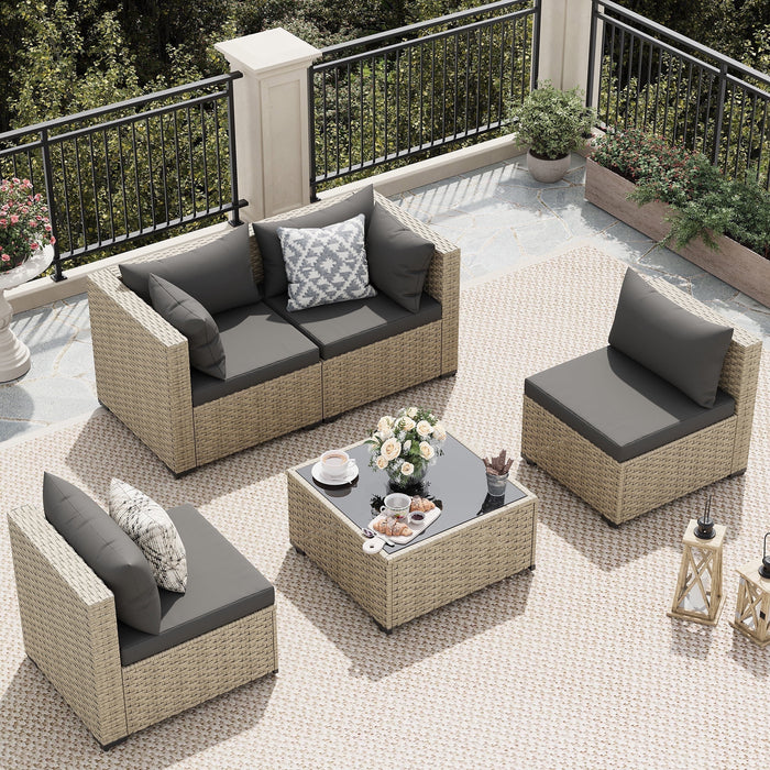 UDPATIO Patio Furniture Sets, Modular Rattan Outdoor Patio Sectional F