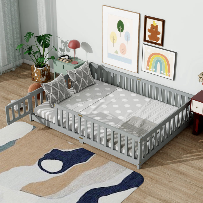 Twin Size Floor Bed with Door and Fence, UHOMEPRO Montessori Floor Bed
