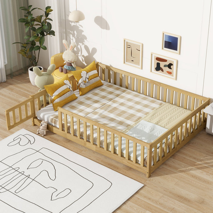Twin Size Floor Bed with Door and Fence, UHOMEPRO Montessori Floor Bed