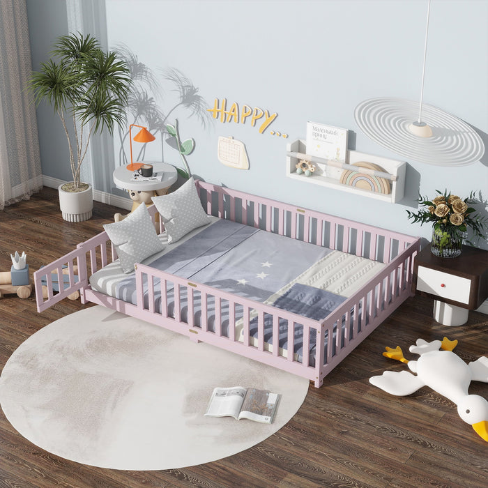 Twin Size Floor Bed with Door and Fence, UHOMEPRO Montessori Floor Bed