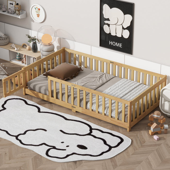 Twin Size Floor Bed with Door and Fence, UHOMEPRO Montessori Floor Bed