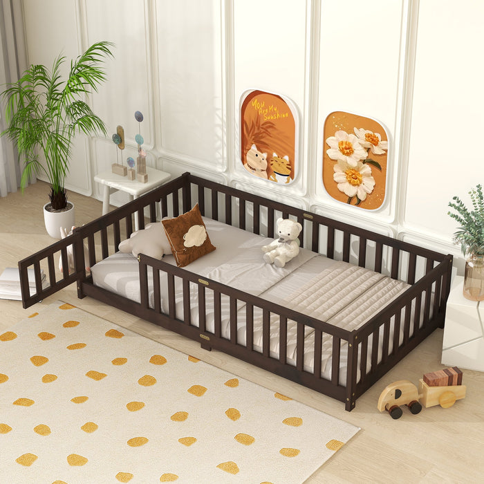 Twin Size Floor Bed with Door and Fence, UHOMEPRO Montessori Floor Bed
