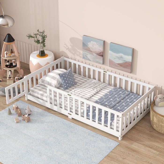 Twin Size Floor Bed with Door and Fence, UHOMEPRO Montessori Floor Bed