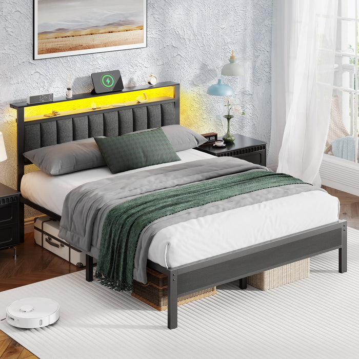 Tydimor Full Size Platforrm Bed Frame with Charging Station, LED Stand