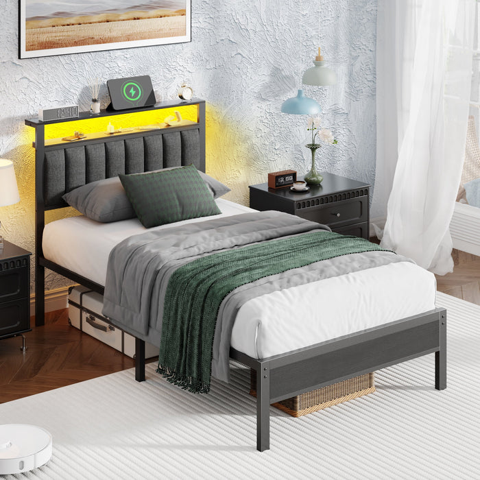 Tydimor Full Size Platforrm Bed Frame with Charging Station, LED Stand