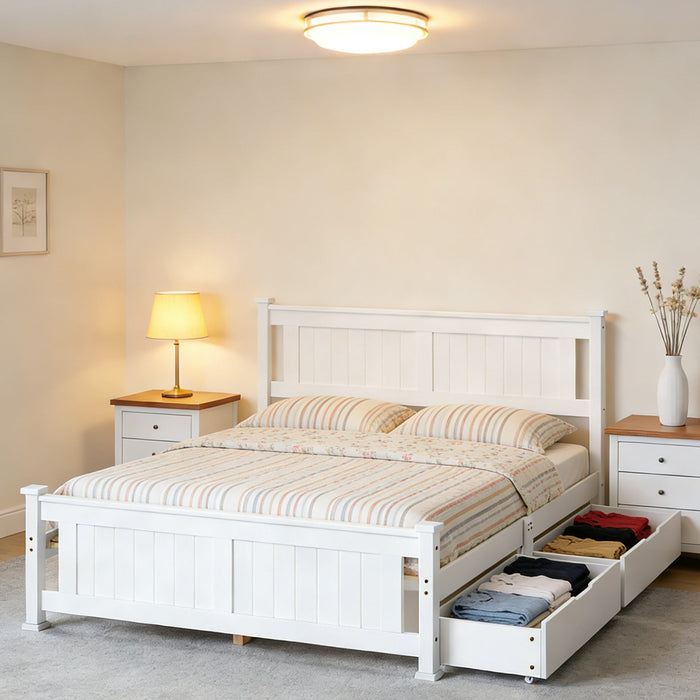 Zimtown Full Bed Frame,Solid Pine Wood Platform Bed Frame with 2 Drawe