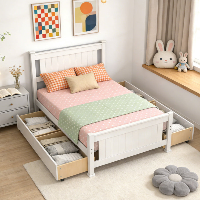 Zimtown Full Bed Frame,Solid Pine Wood Platform Bed Frame with 2 Drawe