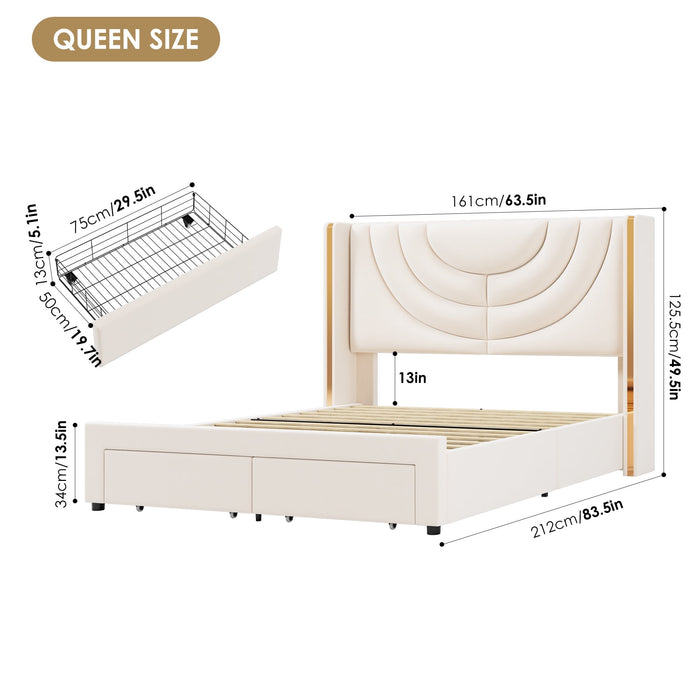Homfa Queen Size LED Bed Frame with 2 Drawer Storage, Wingback Platfor