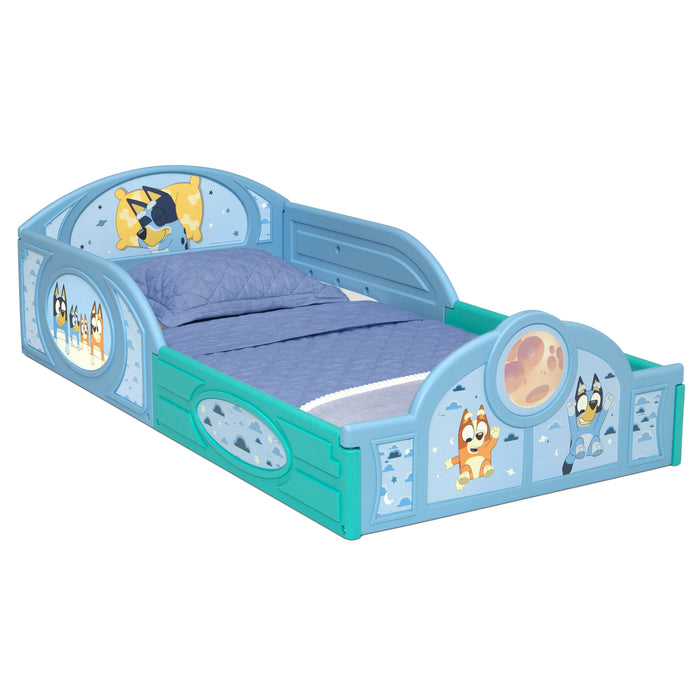 Bluey Sleep and Play Toddler Bed with Built-In Guardrails by Delta Chi