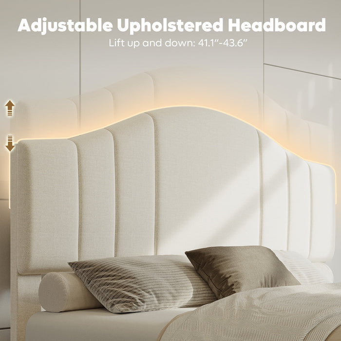 Pinmoco Queen Upholstered Bed Frame with Adjustable Arc-shaped Headboa