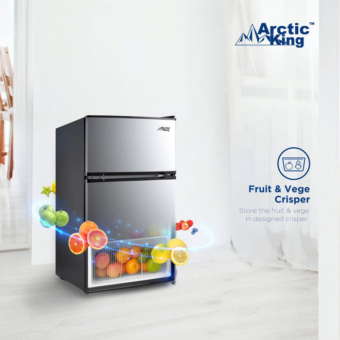 Arctic King 3.2 Cu Ft Two Door Mini Fridge With Freezer Stainless Stee