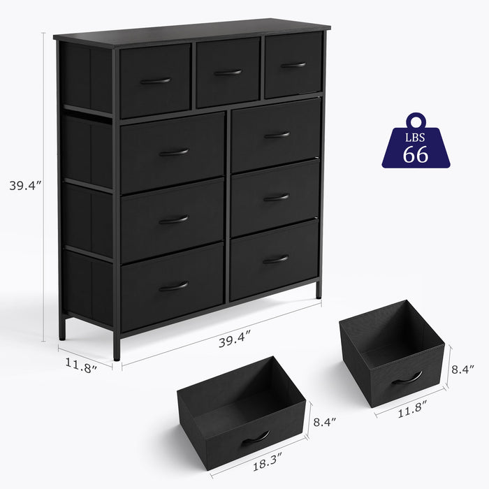 EDX 9 Drawer Dresser, Wide Chest of Drawers Nightstand Storage Tower S