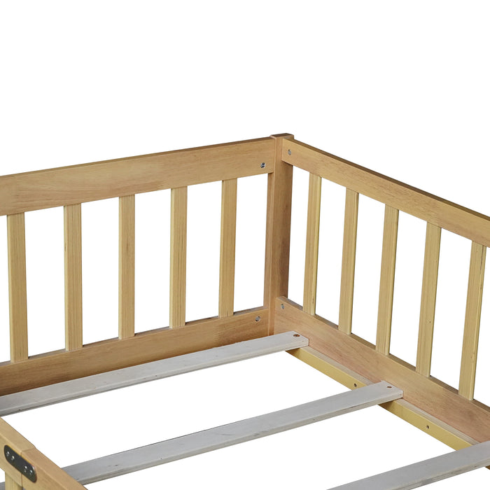 Twin Size Floor Bed with Door and Fence, UHOMEPRO Montessori Floor Bed