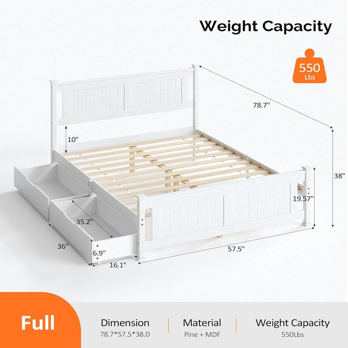 Zimtown Full Bed Frame,Solid Pine Wood Platform Bed Frame with 2 Drawe