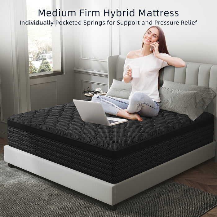 Kviwasha 12 inch Queen Mattress in a Box Pocket Innerspring Hybrid Mat
