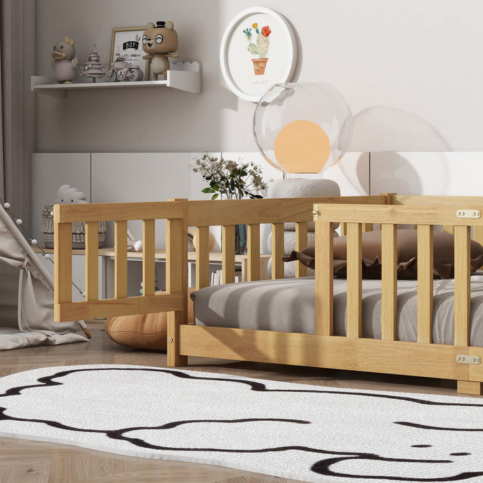 Twin Size Floor Bed with Door and Fence, UHOMEPRO Montessori Floor Bed
