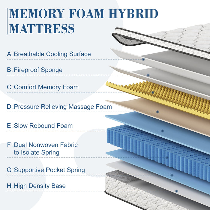 12 Inch Queen Hybrid Mattress, Memory Foam Mattress in a Box with Indi