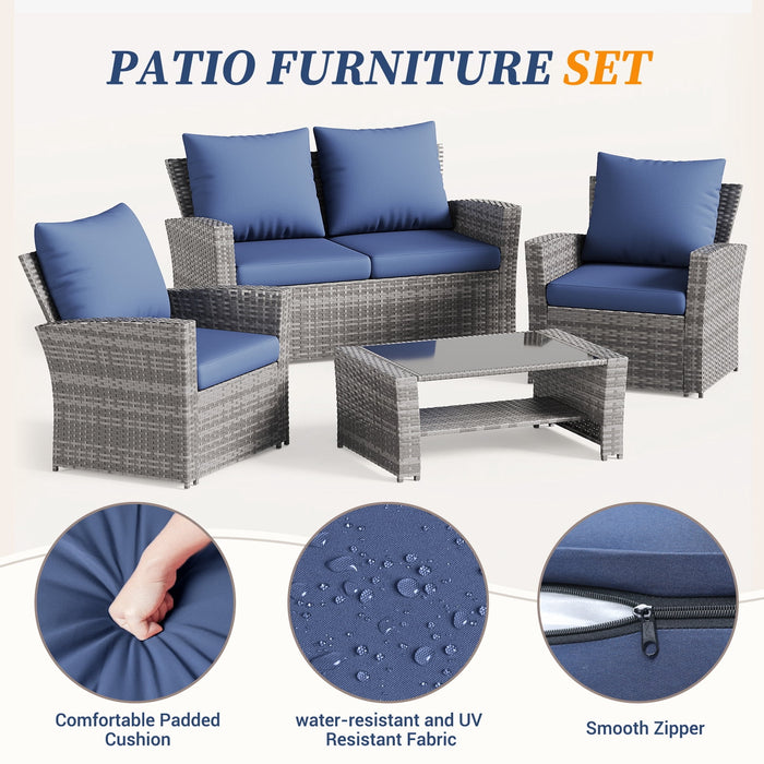 ELPOSUN Wicker Patio Furniture Set, 4 Piece Outdoor Sectional Conversa
