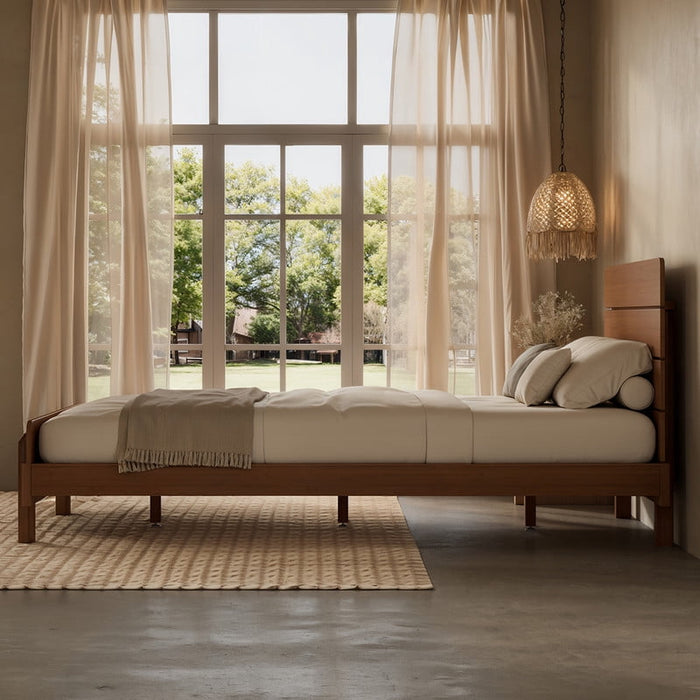 HICOMILA Full Size Solid Bamboo Platform Bed with Headboard, Upgraded
